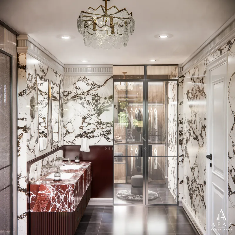 Burgundy Marble Bathroom — architectural visualization